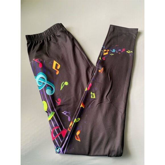 Women's Music Note Print Leggings Multicolor Size L Casual‎ - Picture 10 of 13